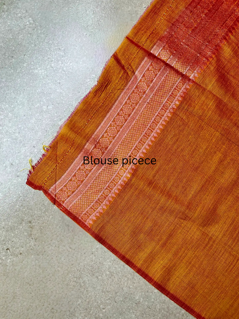cotton blended brocade mustard orange saree