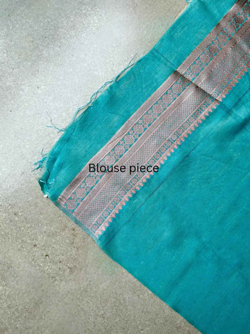 Cotton Silk Brocade Sea Blue Saree