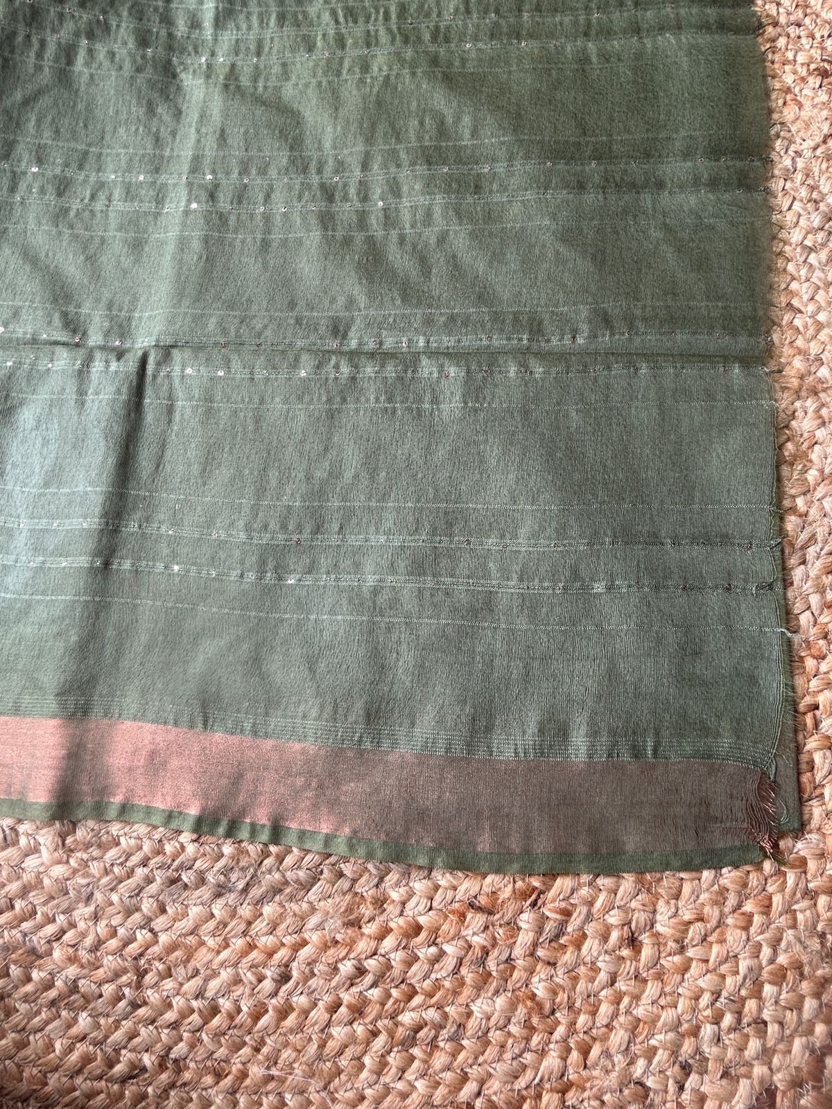 Tussar Mix Olive Green Saree