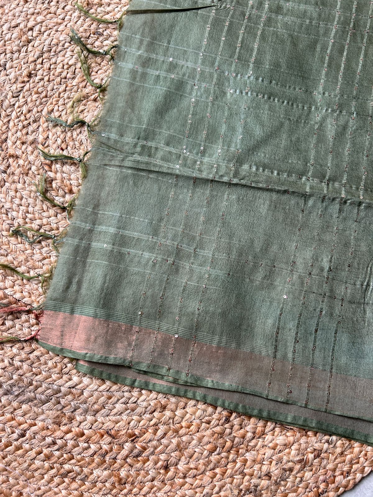 Tussar Mix Olive Green Saree