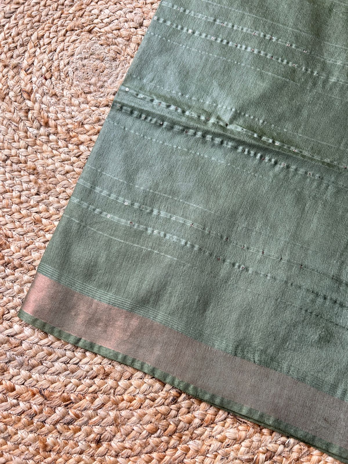 Tussar Mix Olive Green Saree