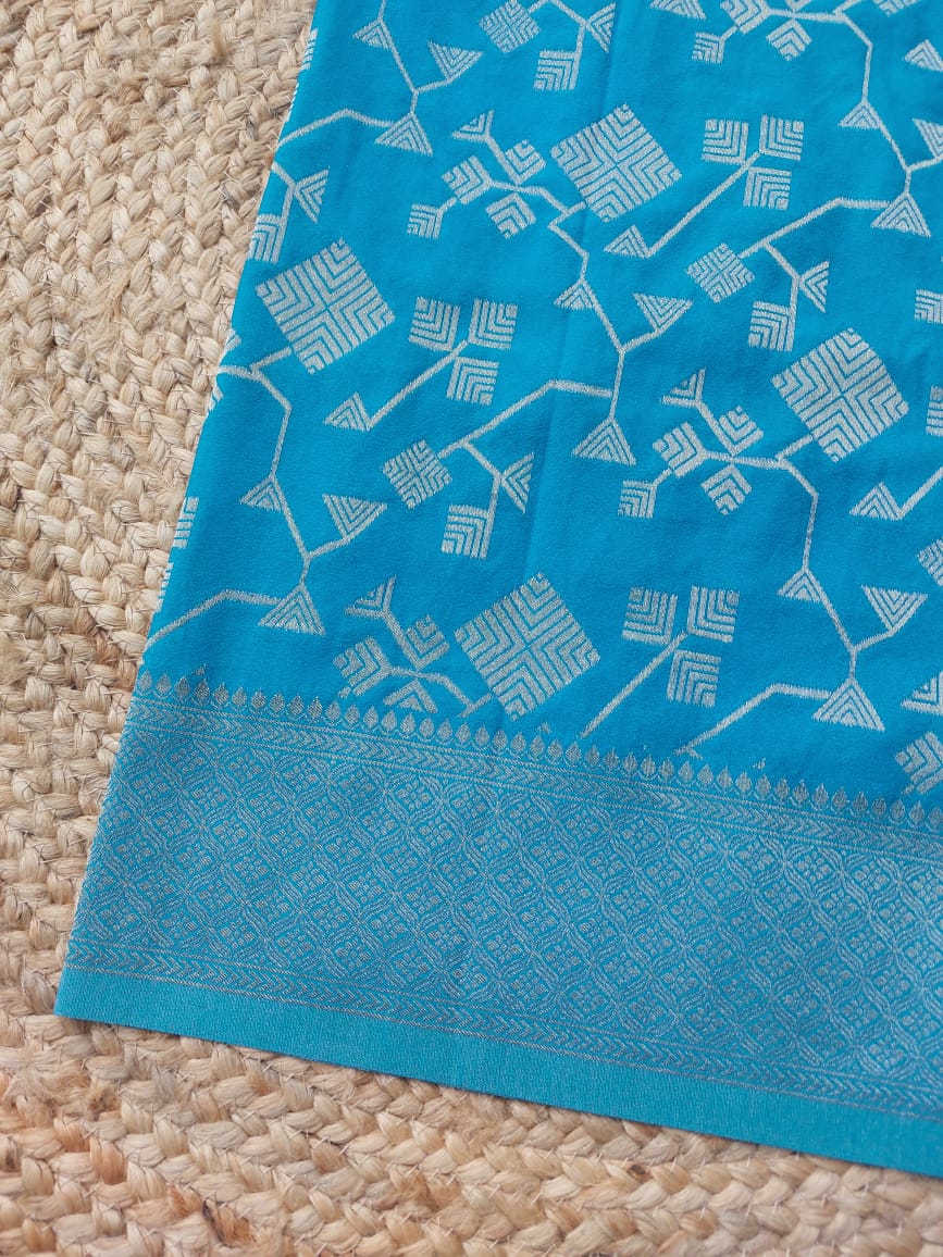 Pure Georgette Geometric Pattern Blue Saree