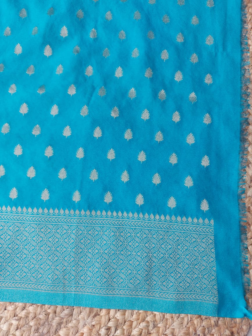 Pure Georgette Geometric Pattern Blue Saree
