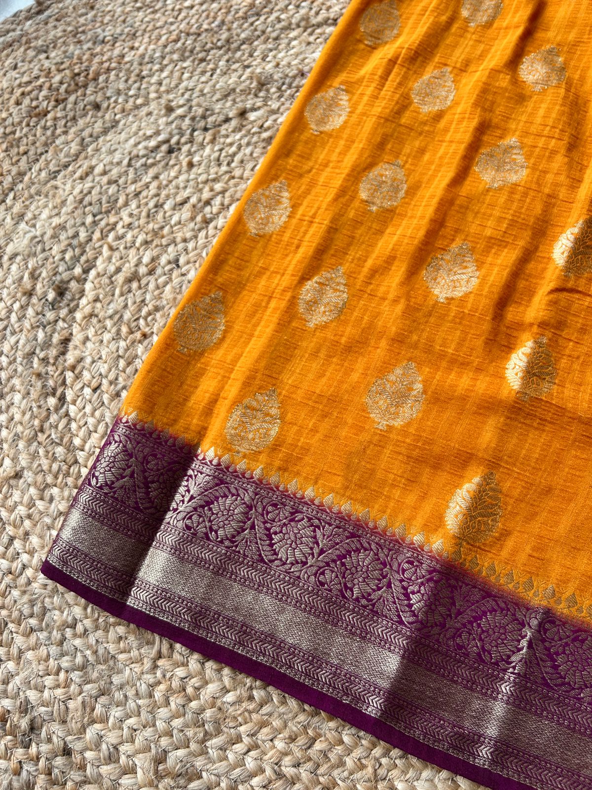 Pure Kaddi Georgette Butta Pattern Mustard Yellow Saree