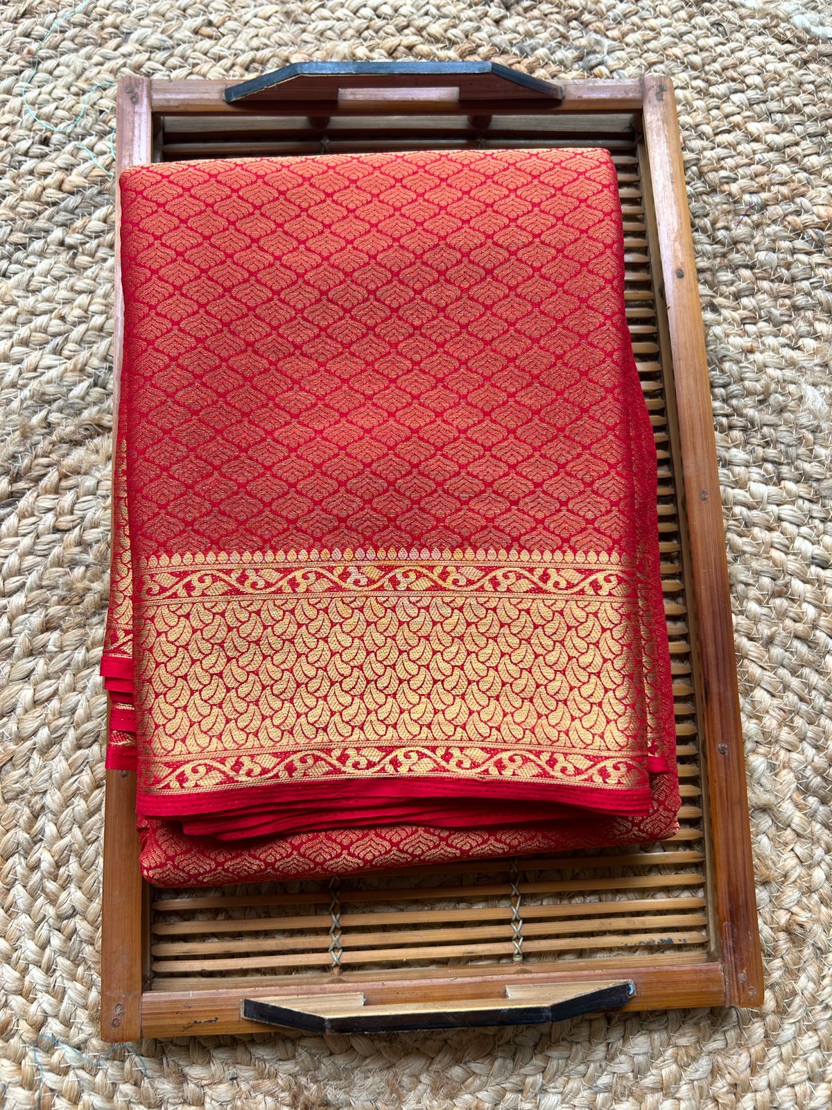 Italian Georgette Butta Pattern Red Saree