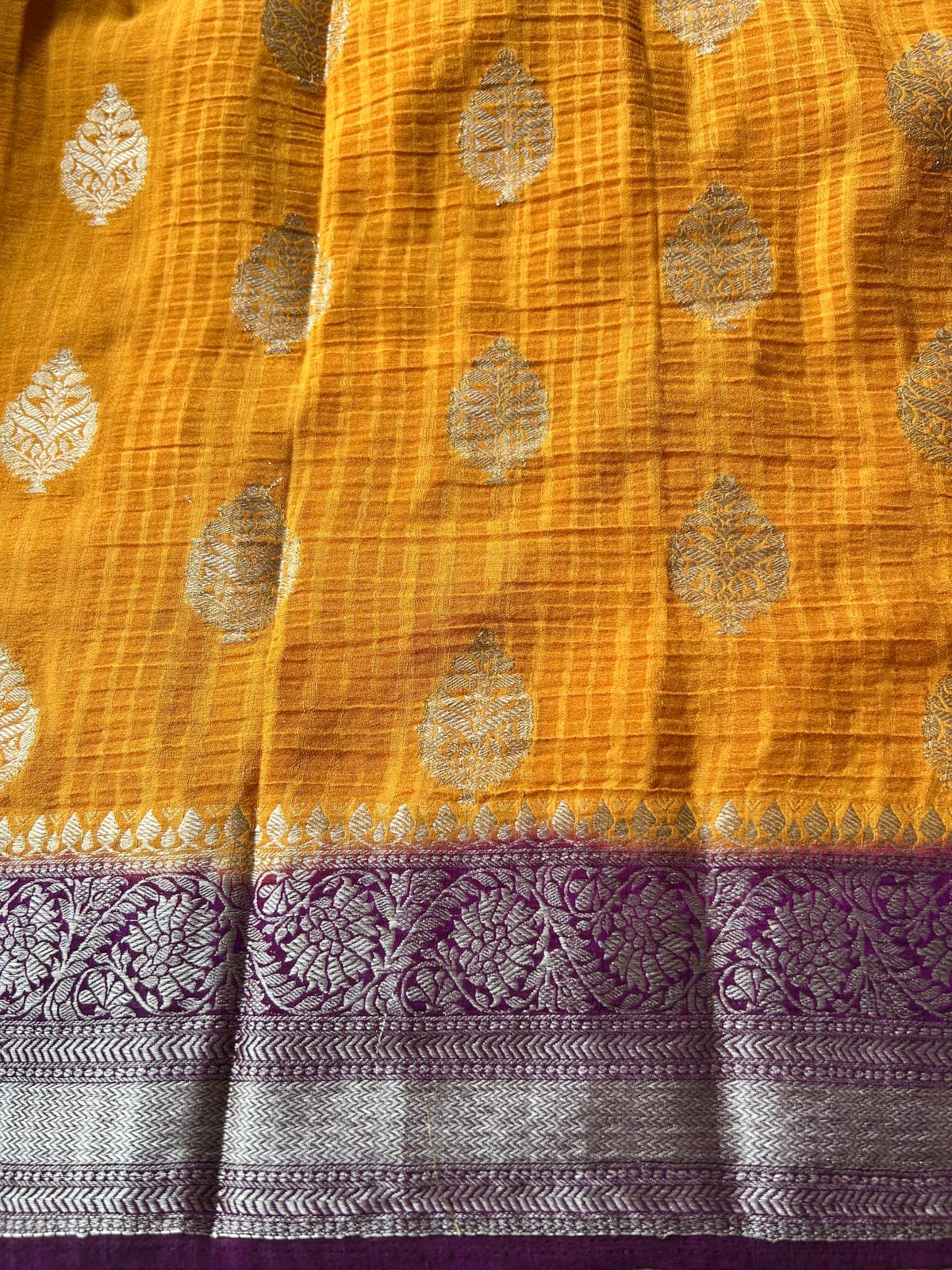 Pure Kaddi Georgette Butta Pattern Mustard Yellow Saree