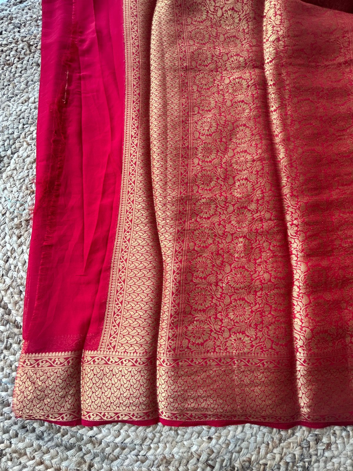 Italian Georgette Butta Pattern Red Saree