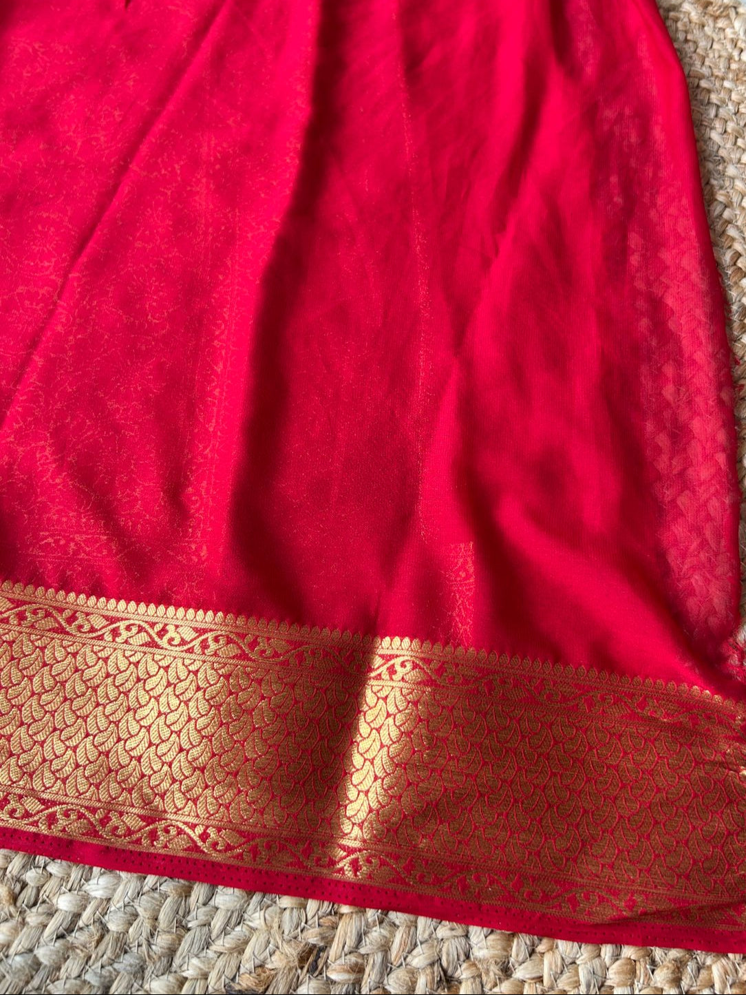 Italian Georgette Butta Pattern Red Saree