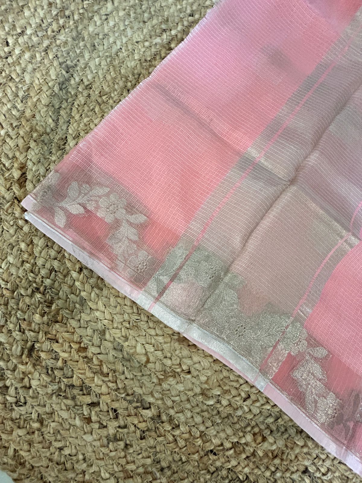 Katan Silk Tissue With Zari Motifs Peach Saree