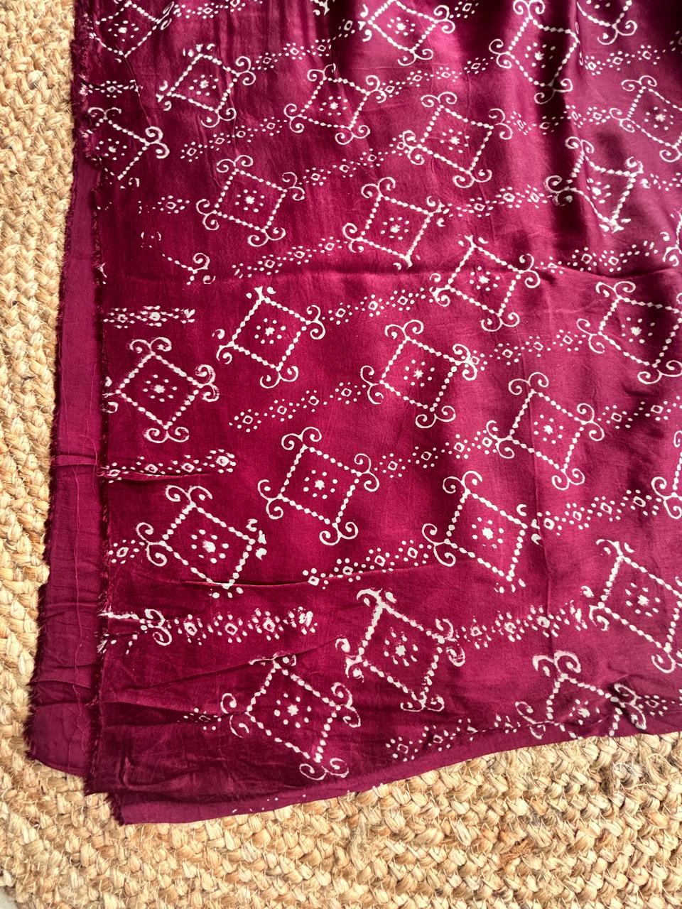 Pure Modal Silk Ajrekh Hand Block Print Wine Color Saree