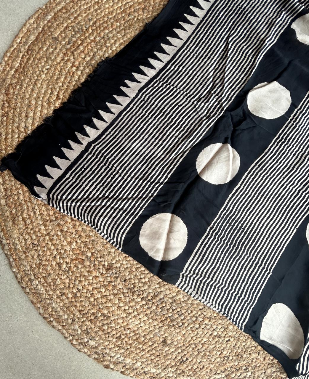 Pure Modal Silk Ajrekh Hand Block Print Black Saree