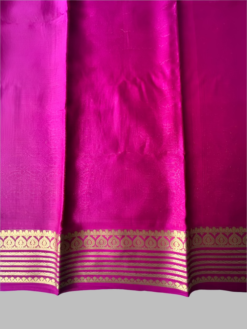 Pure Mysore Silk Saree - Zaal Work In Navy Blue with Magenta