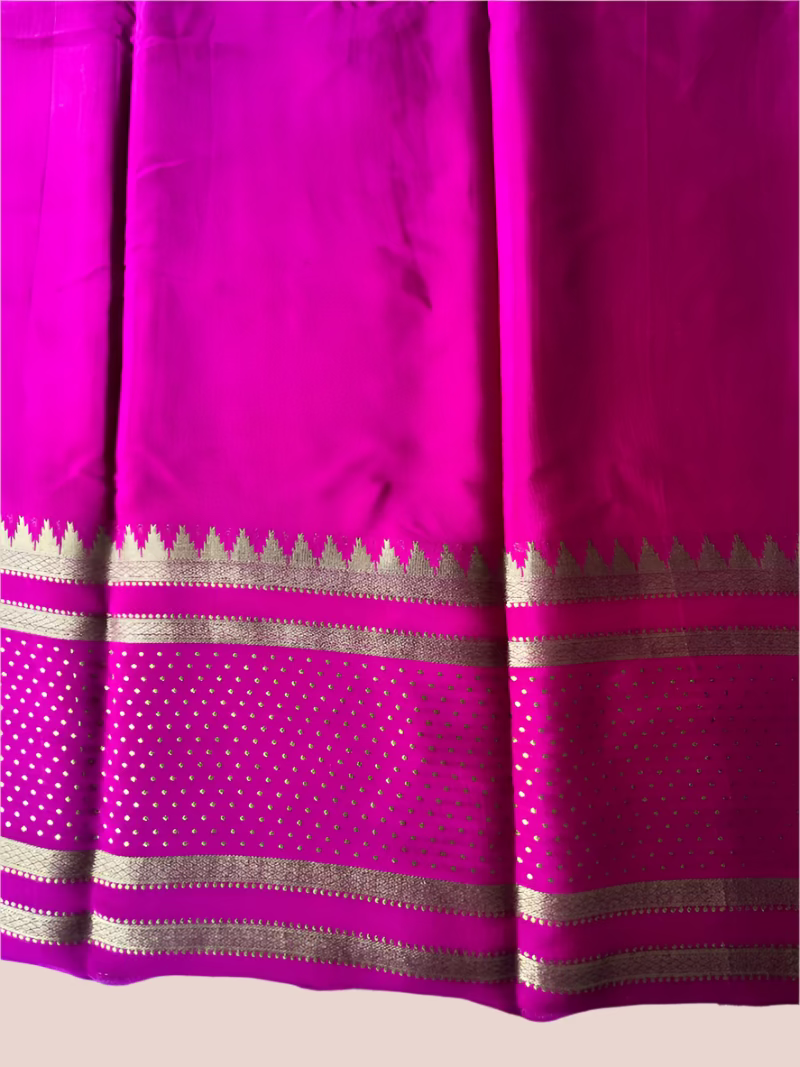 Pure Mysore Silk Saree - 3D Grey with Magenta Bentex Border