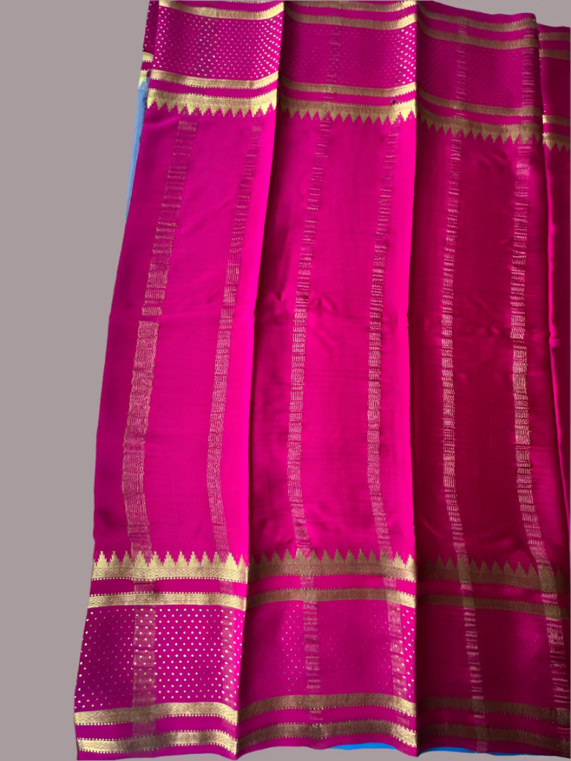 Pure Mysore Silk Saree - 3D Grey with Magenta border