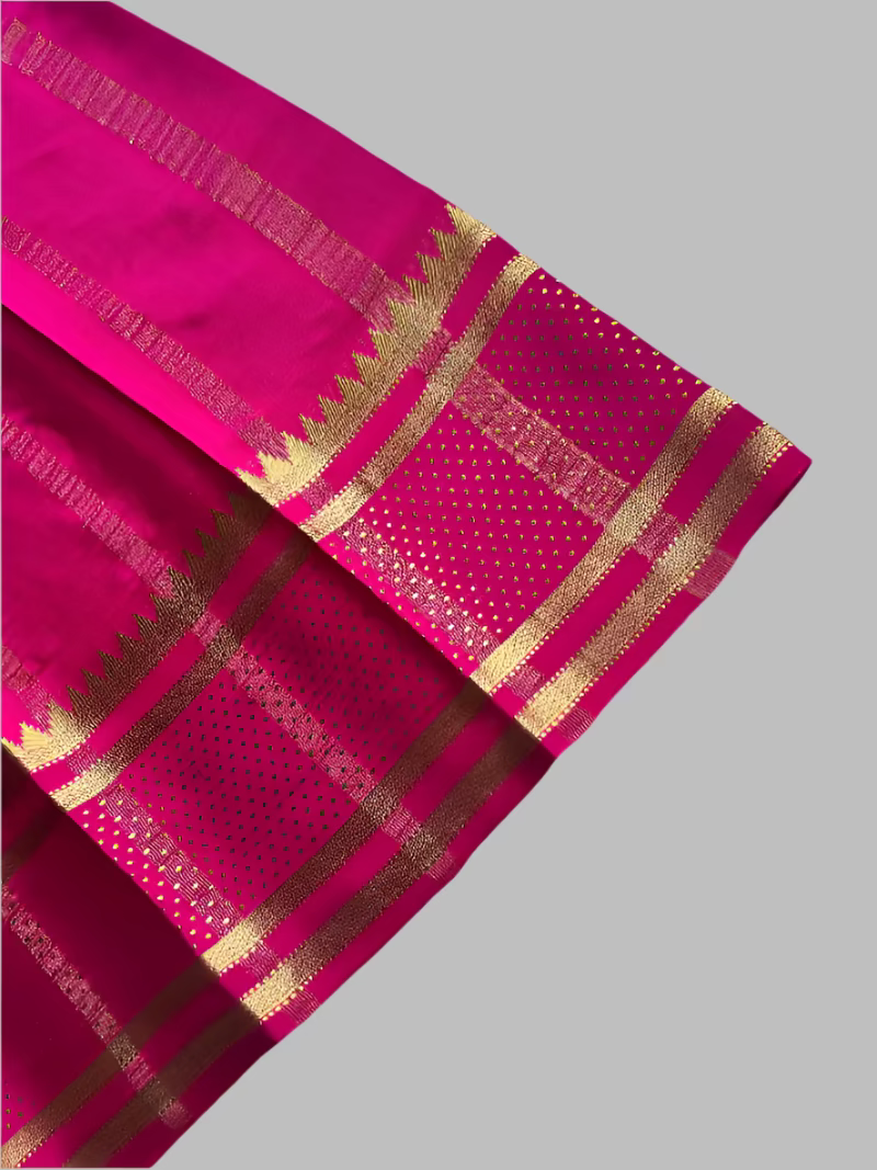 Pure Mysore Silk Saree - 3D Grey with Magenta border