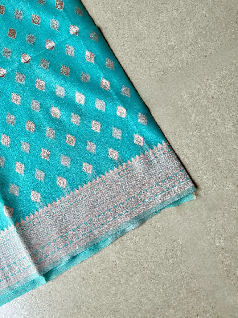 cotton blended brocade aqua blue saree