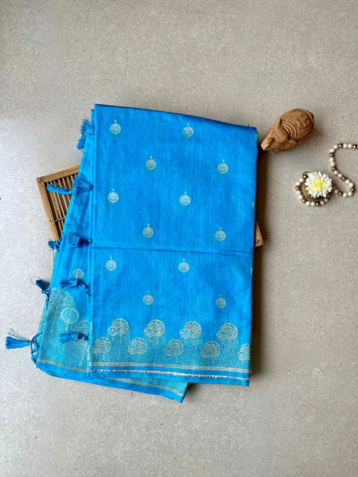 Tussar silk brocade blue saree
