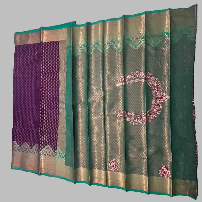 Semi silk with embroidery BP Wine shade Saree