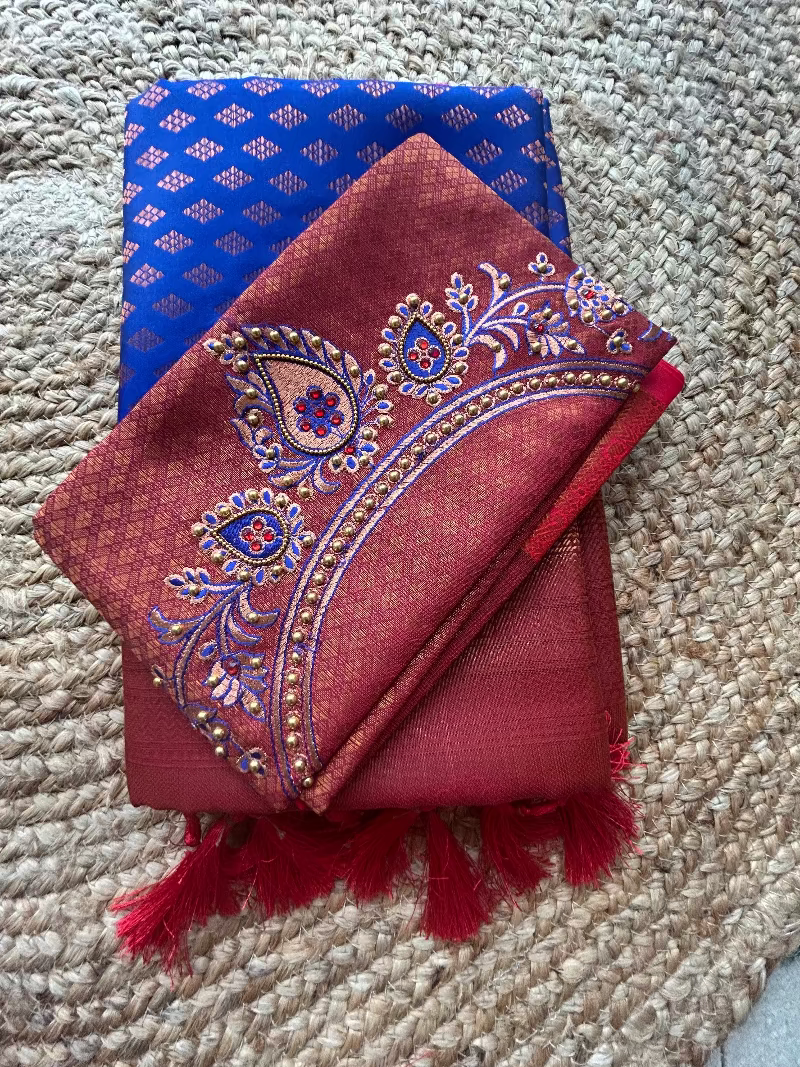 Soft Silk With Embroidery BP Cyan Blue Saree