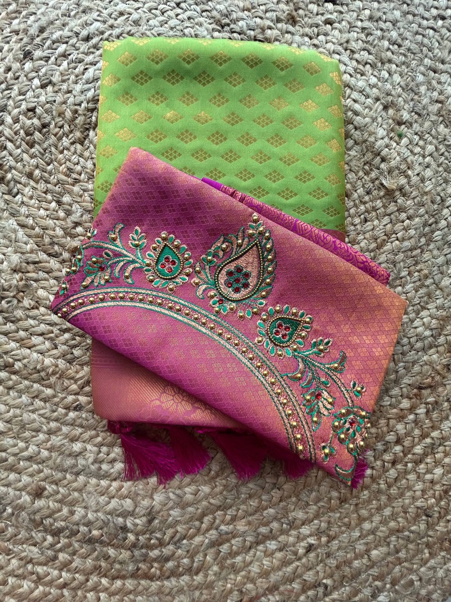 Semi silk with embroidery BP Parrot Green Saree