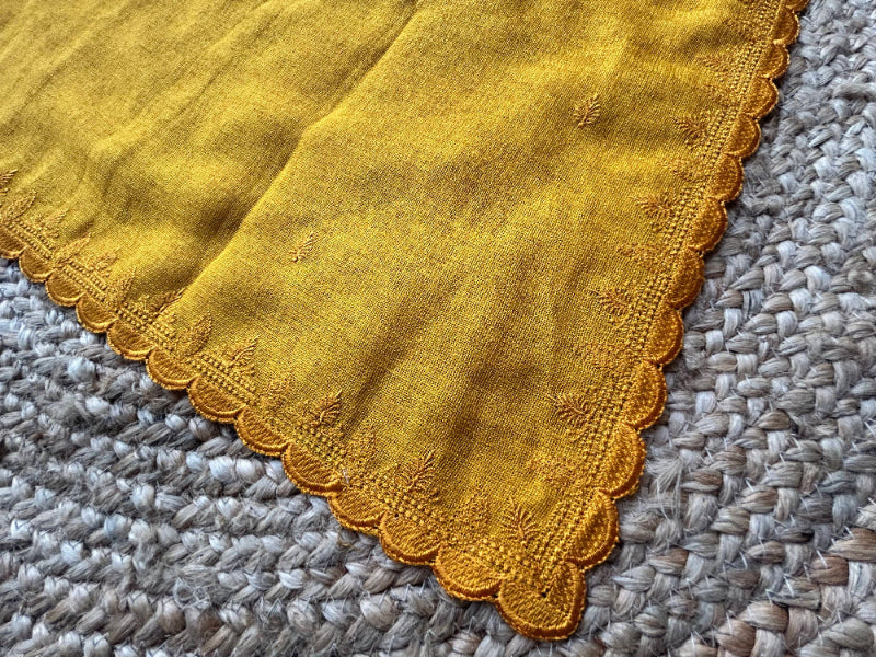 Linen in mustard yellow saree with Kalamkari print Blouse