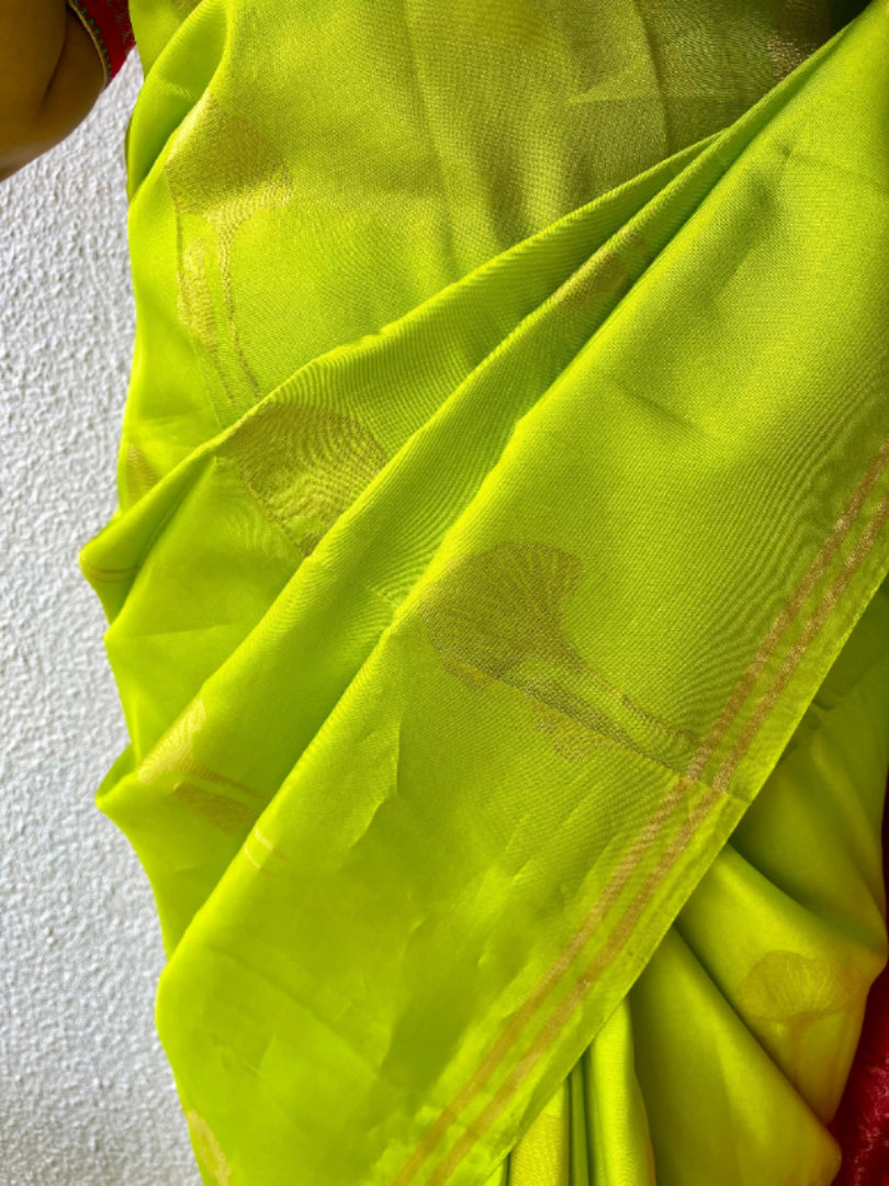Kanjivaram silk lemon green sari
