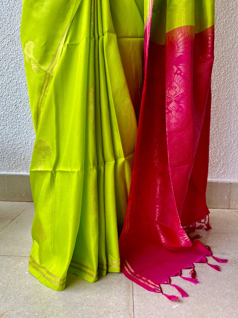 Kanjivaram silk lemon green sari