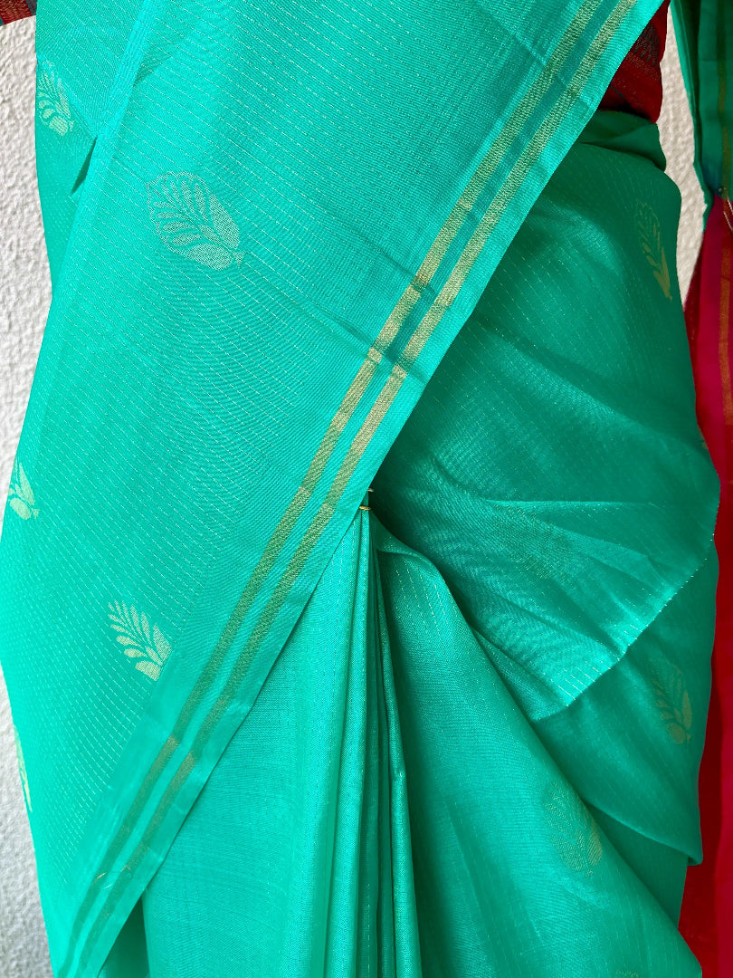 Kanjivaram silk aqua green sari