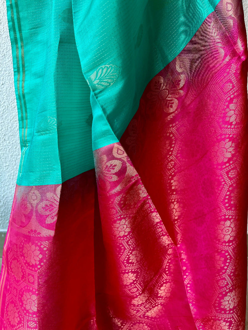 Kanjivaram silk aqua green sari