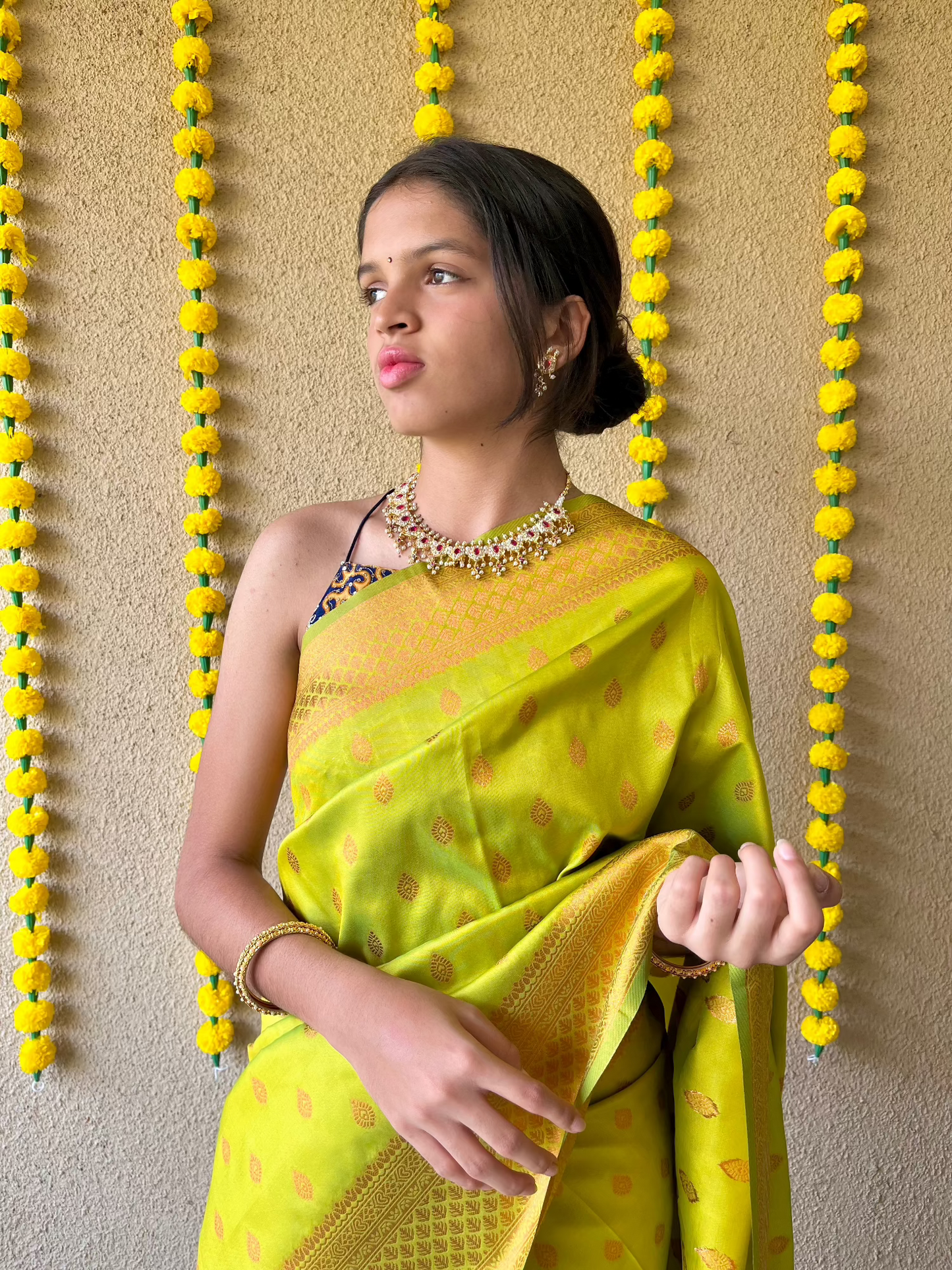Semi silk brocade light green saree
