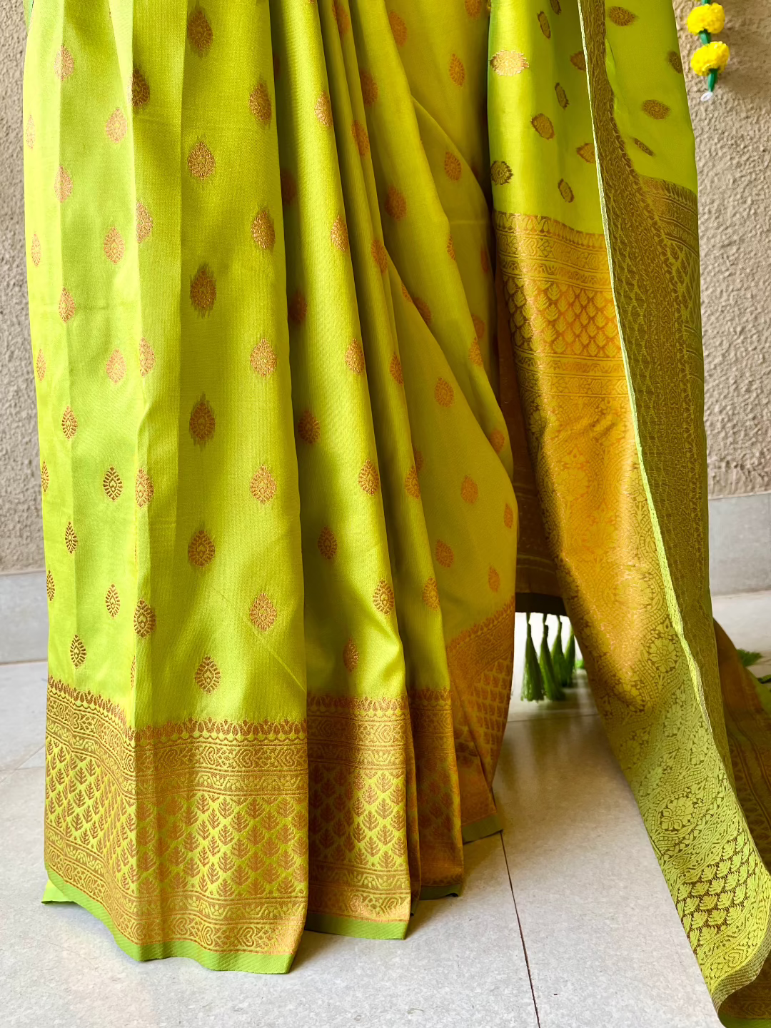 Semi silk brocade light green saree