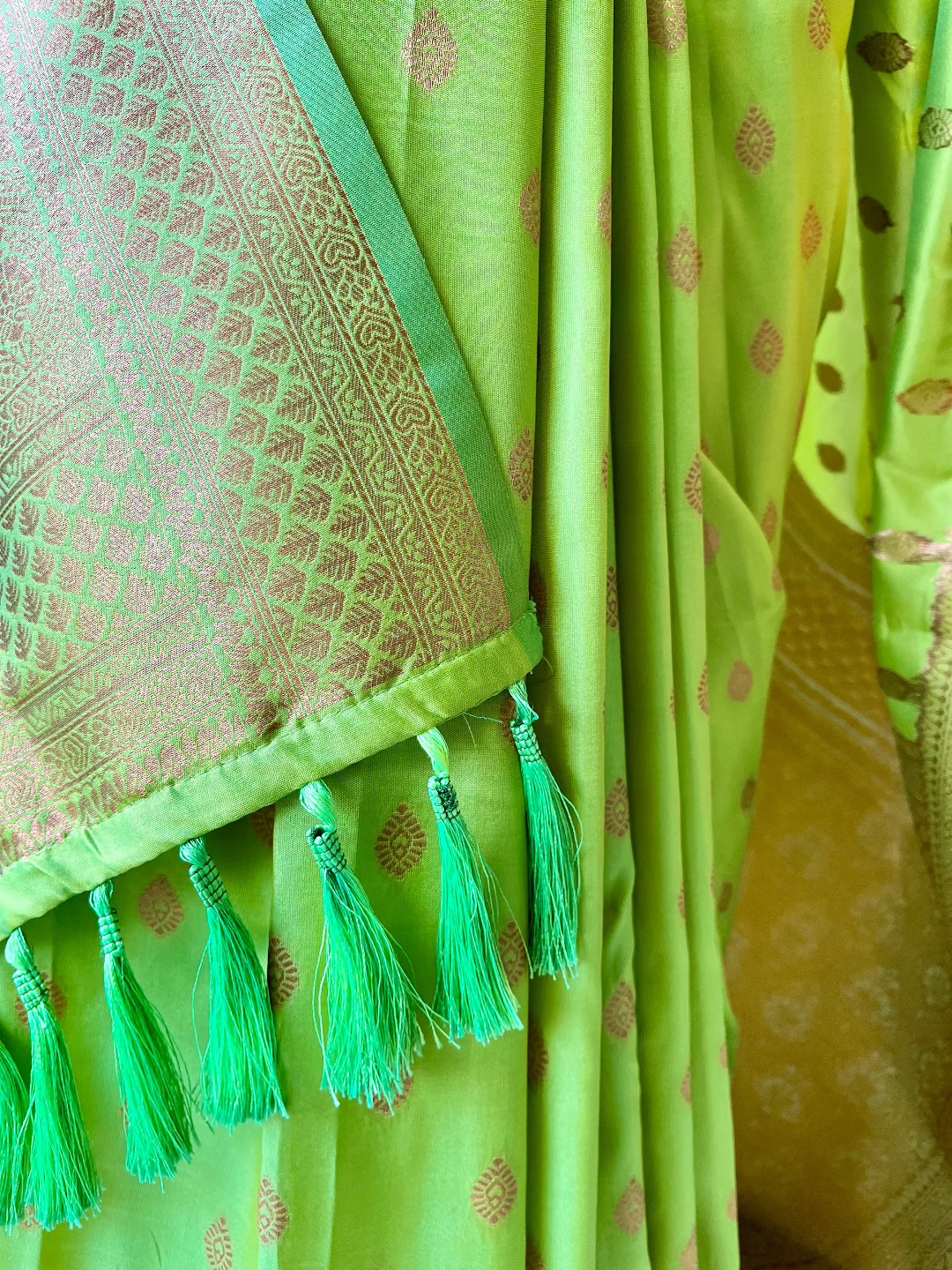 Semi silk brocade light green saree
