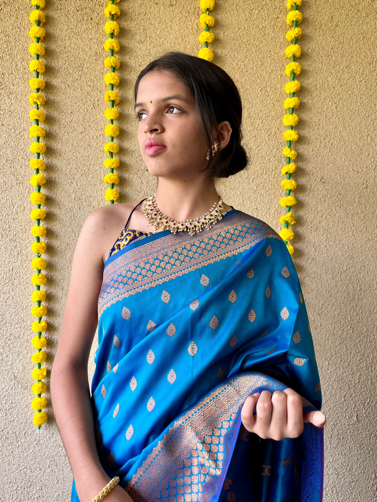 Semi silk brocade blue saree