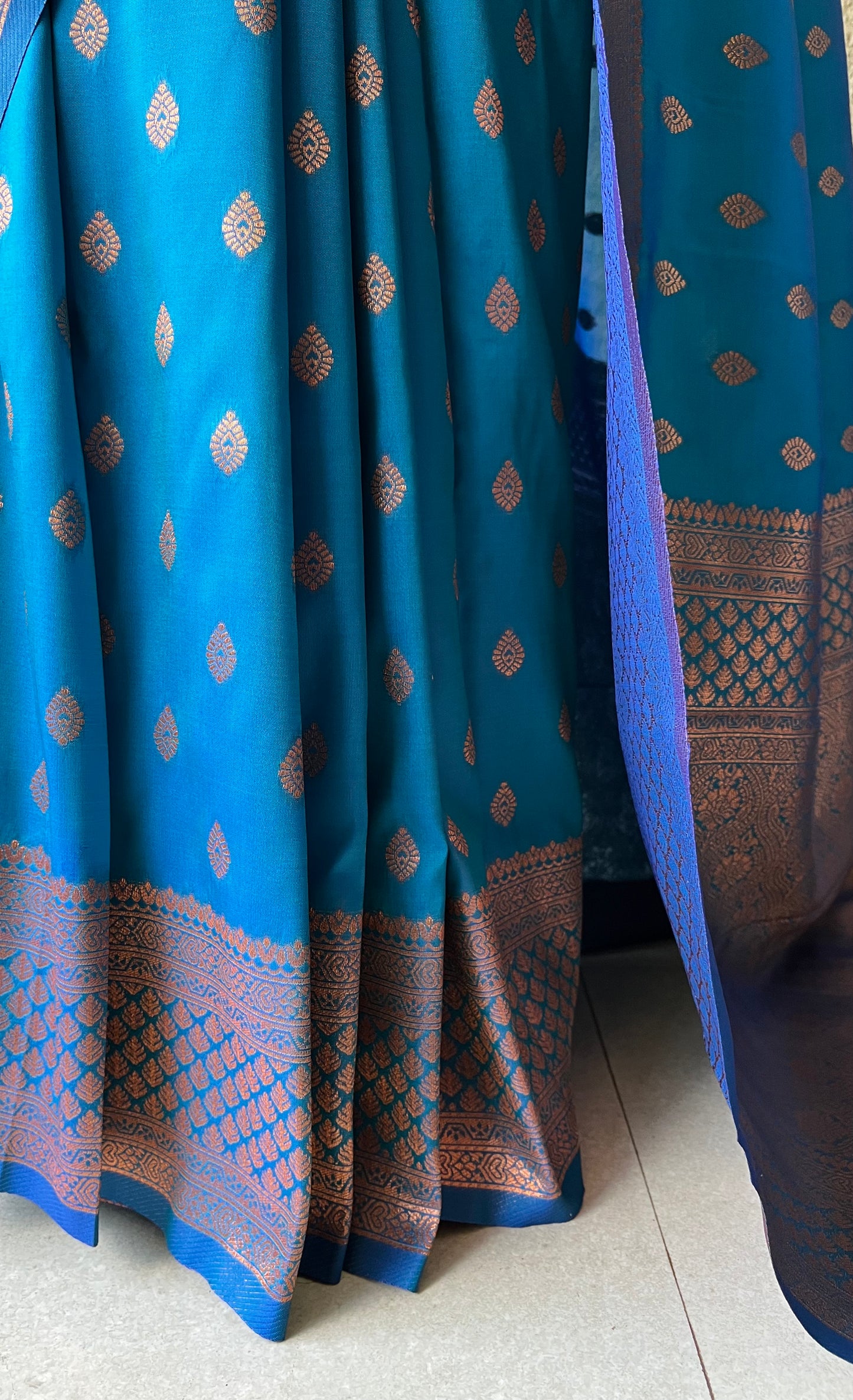 Semi silk brocade blue saree