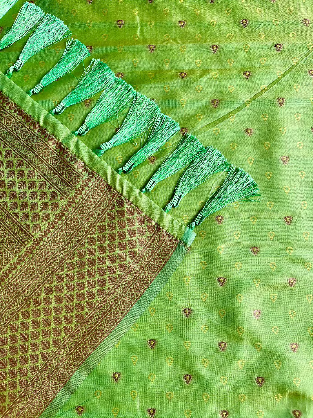 Semi silk brocade light green saree