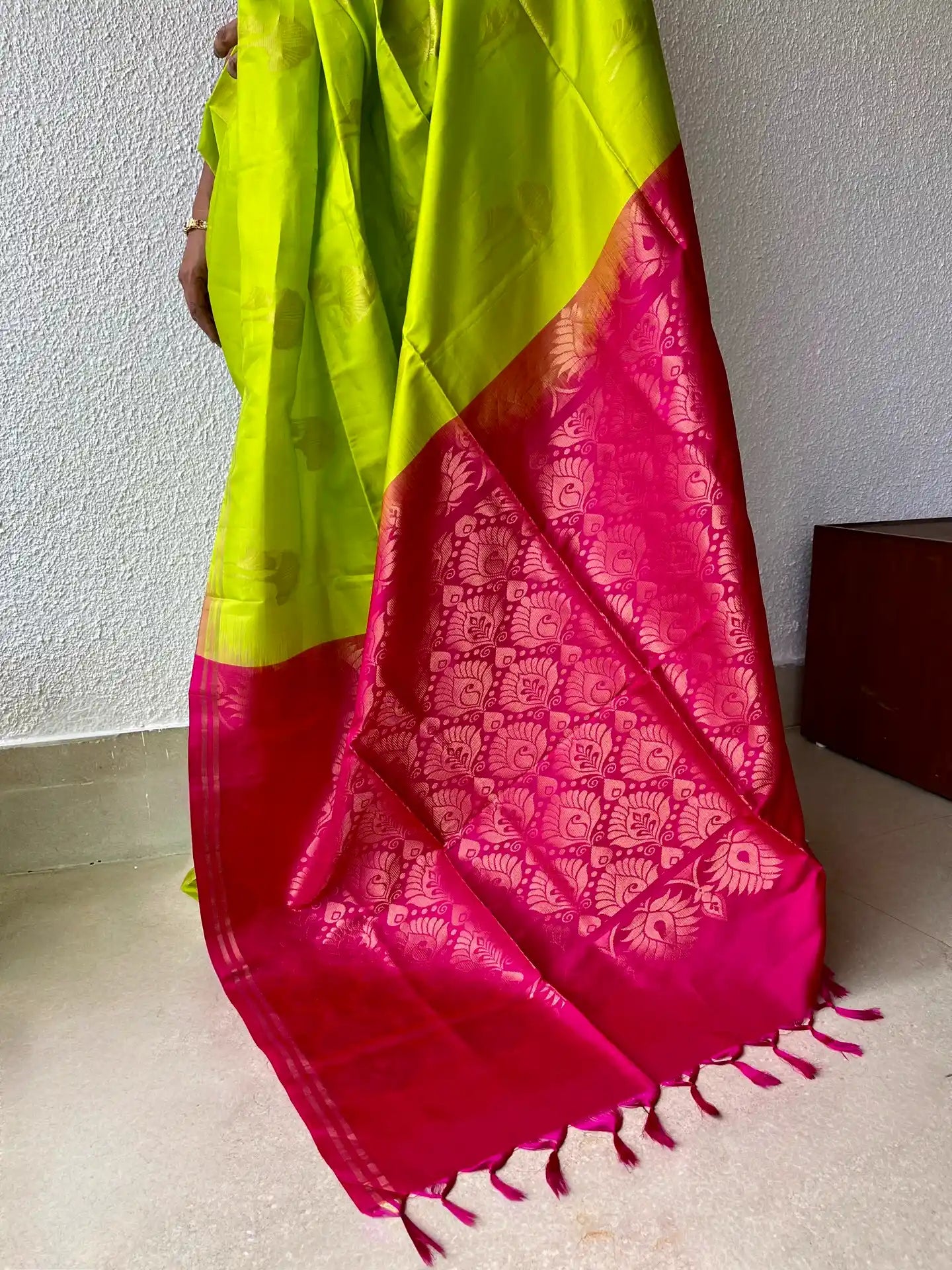 Kanjivaram silk lemon green sari