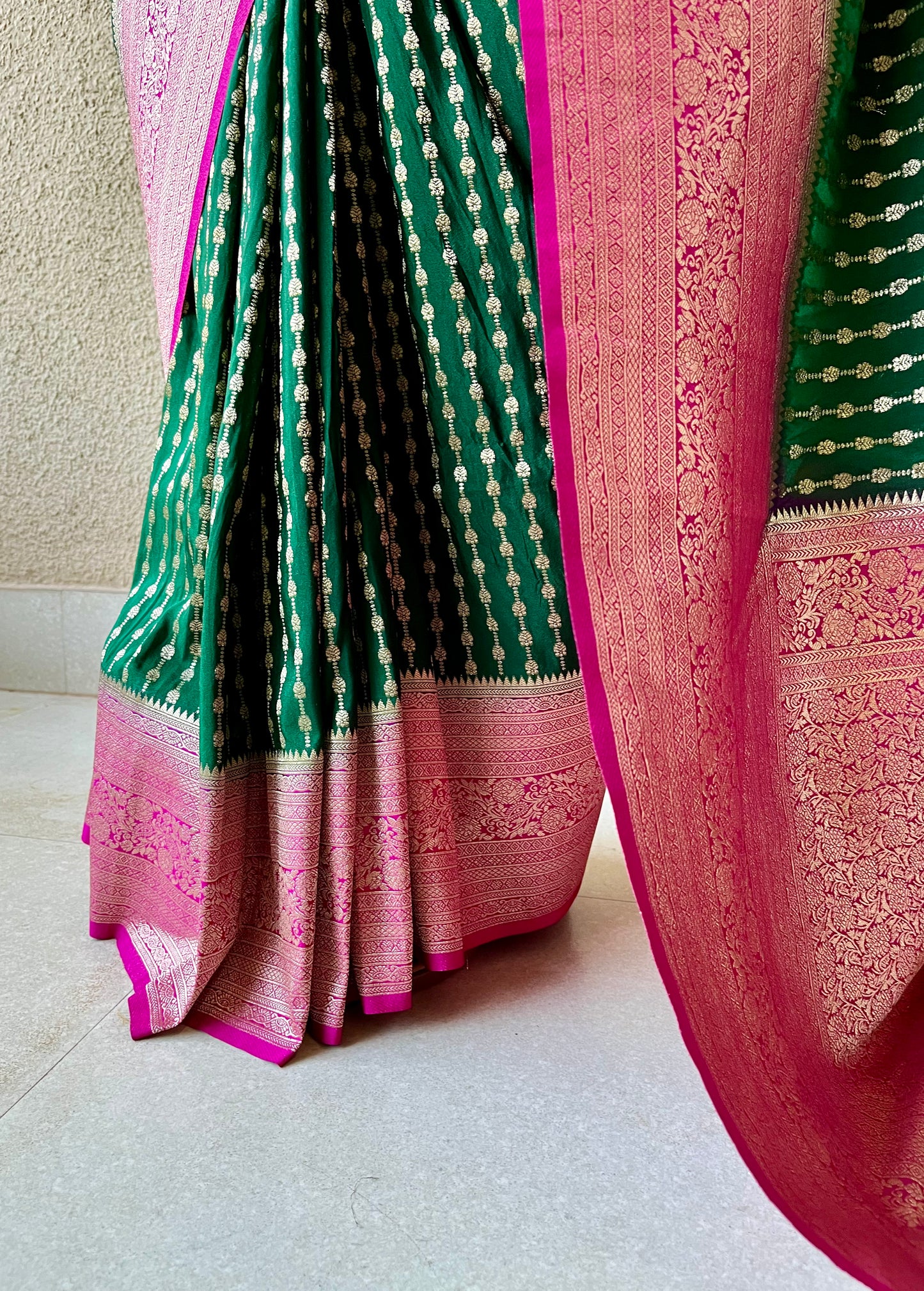 Vistara silk mehendi green brocade saree