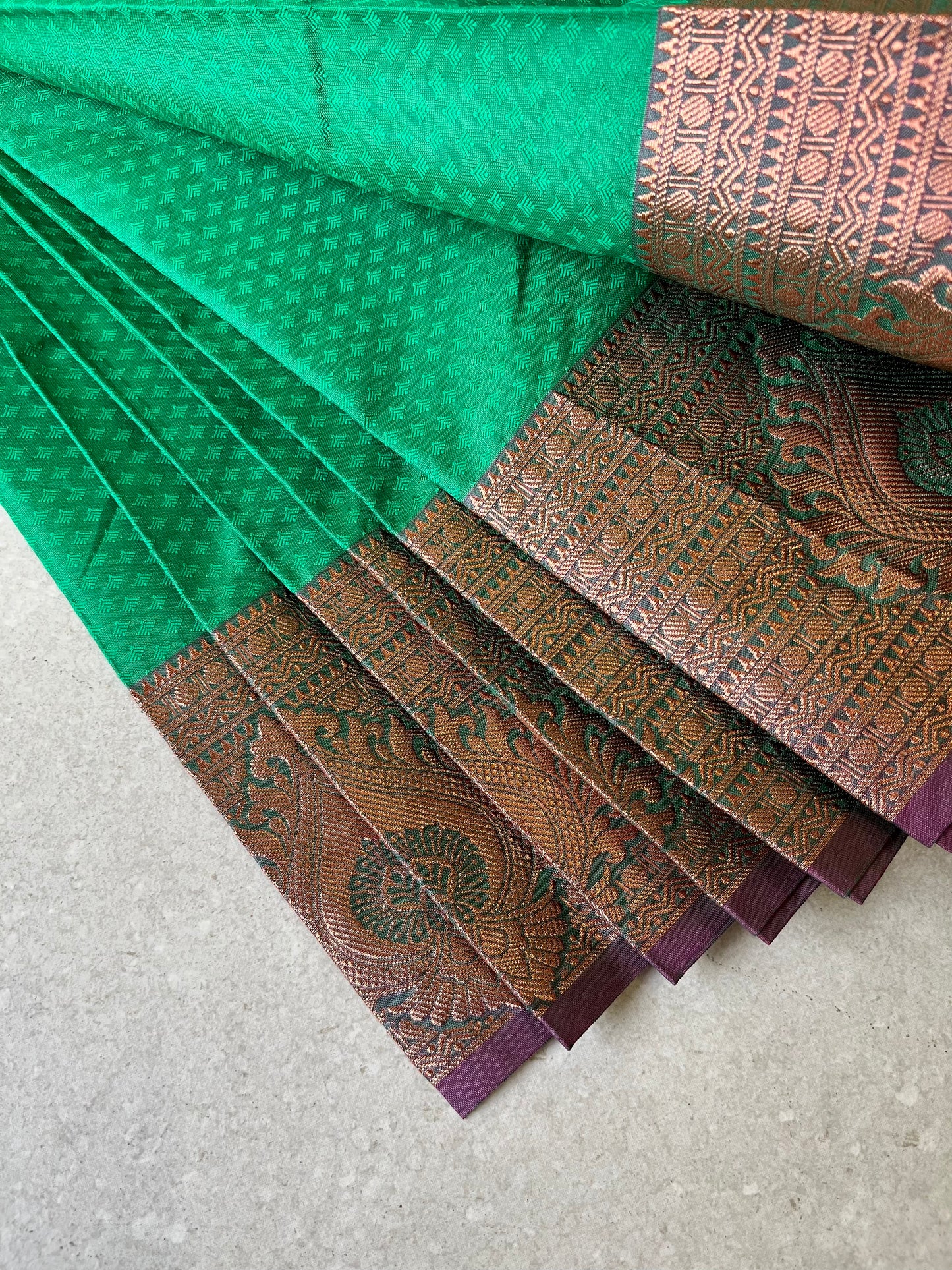 Semi silk brocade green saree