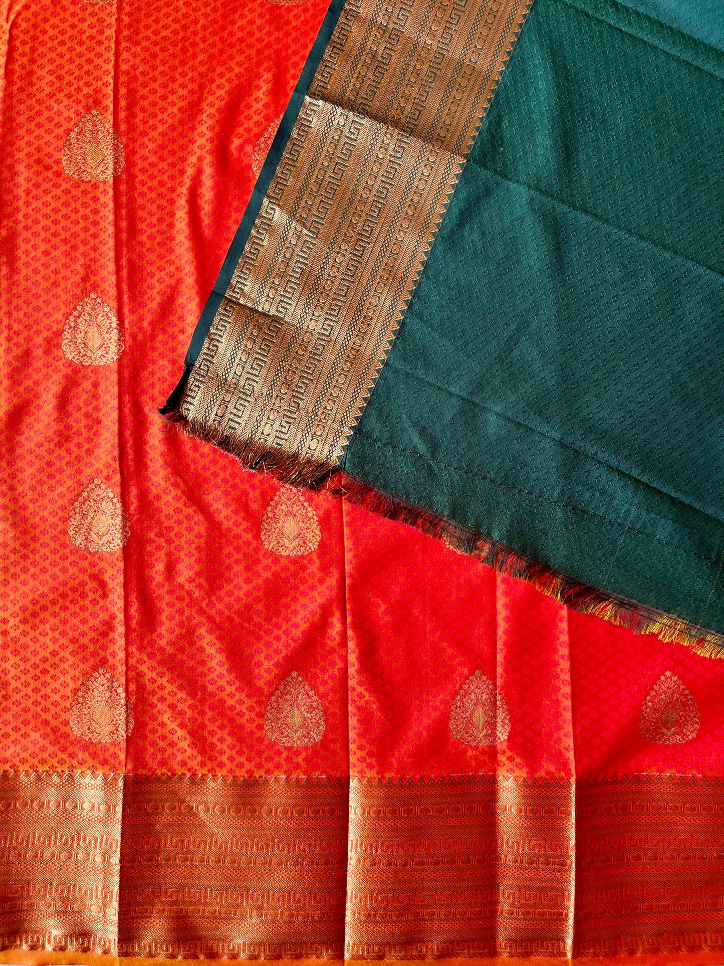 Semi silk brocade orange butta saree