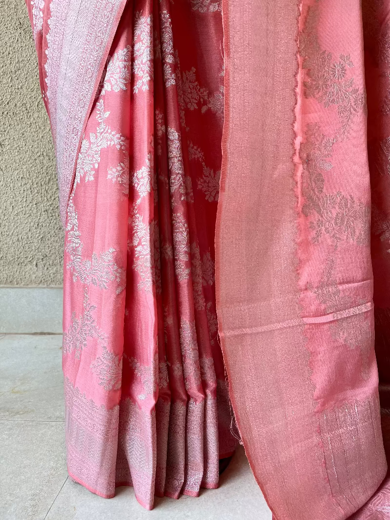 Chiffon silk with Banaras pattern peach saree