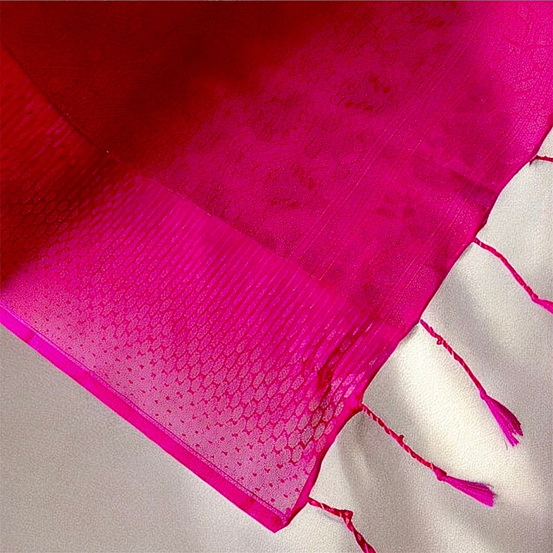 Semi silk coral red magenta border saree