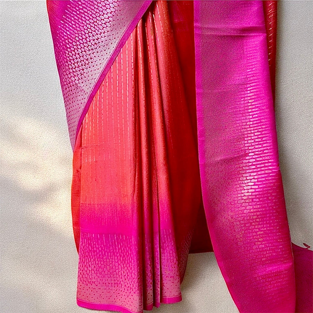 Semi silk coral red magenta border saree
