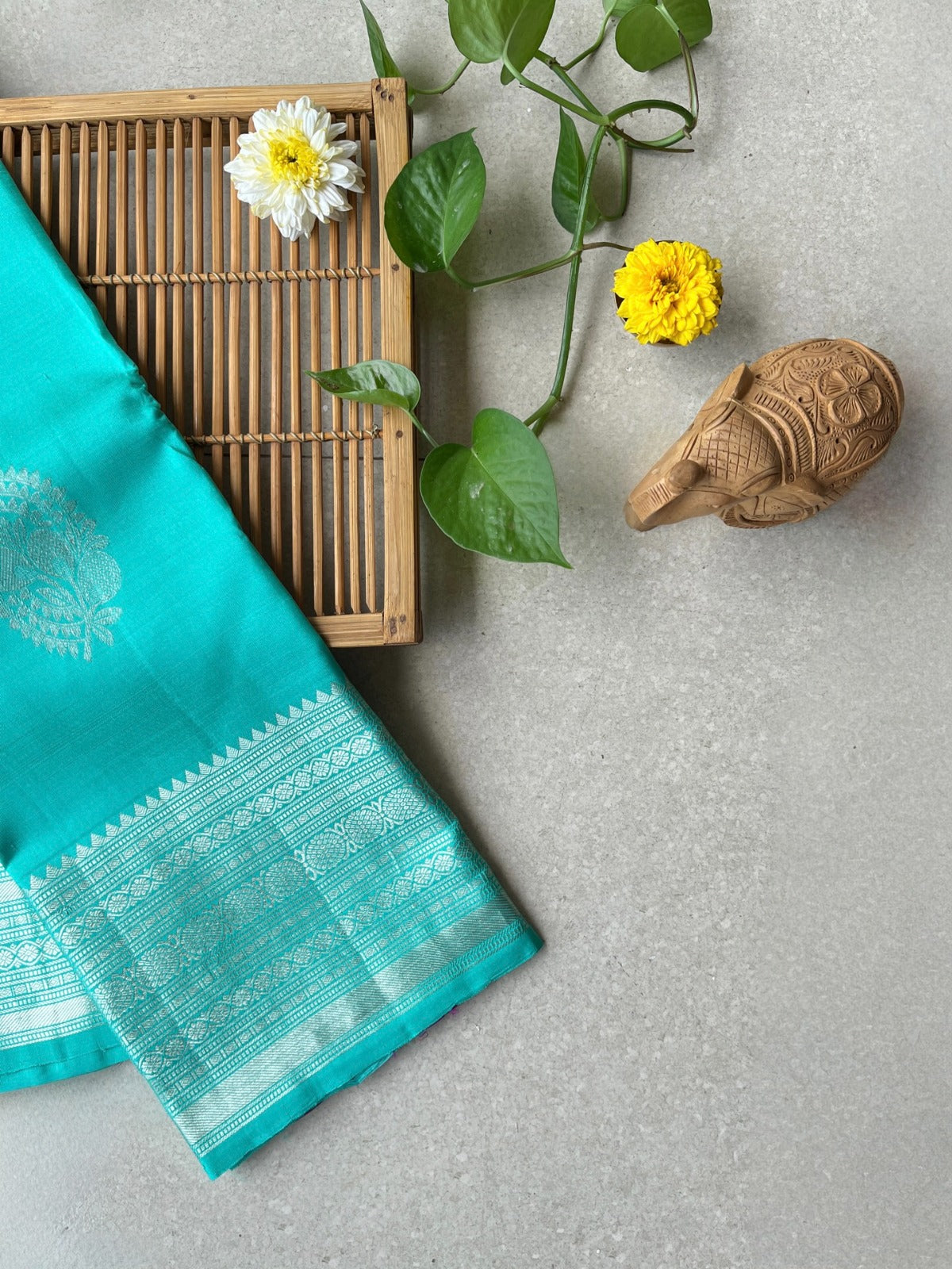 Pure handloom kanjivaram silk aqua green saree