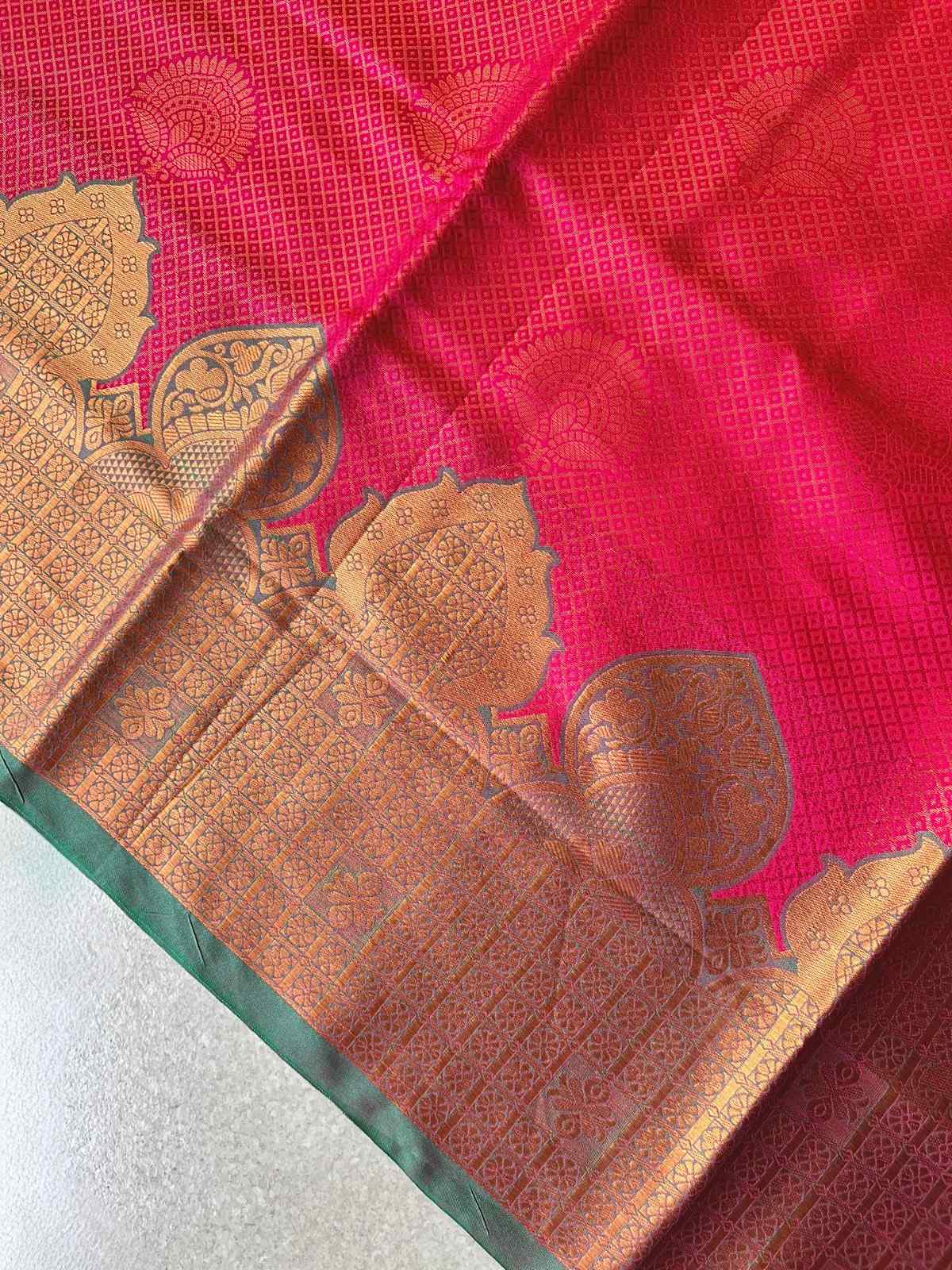 Semi silk brocade reddish pink saree