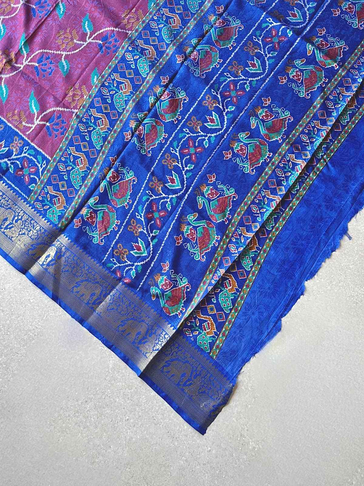 Tussar sillk kalamkari print Maron sari