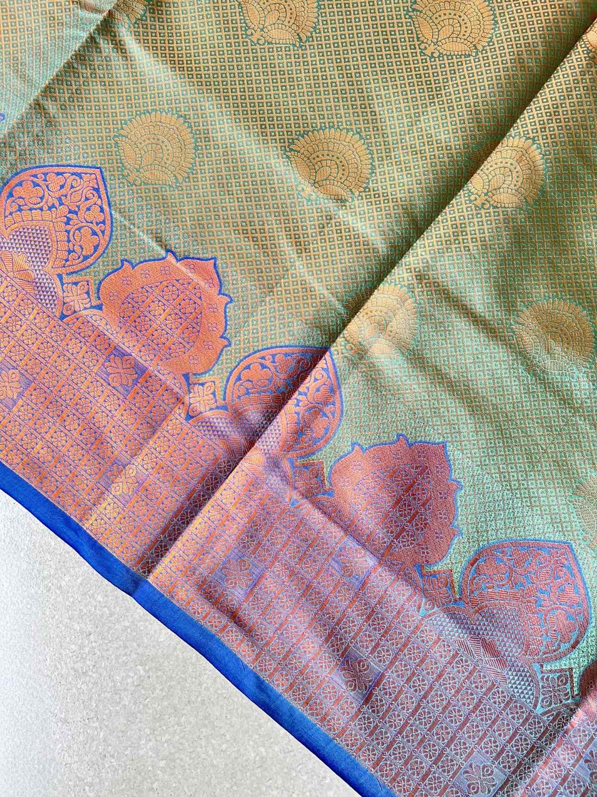 Semi silk brocade aqua blue saree