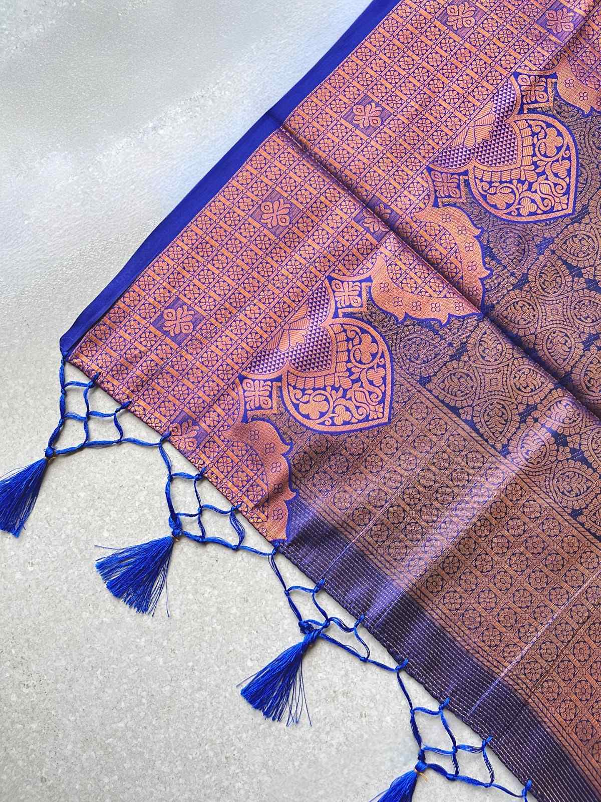 Semi silk brocade aqua blue saree