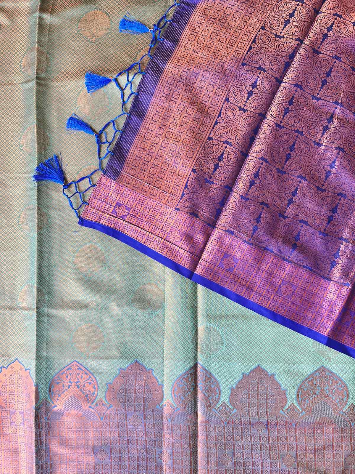 Semi silk brocade aqua blue saree