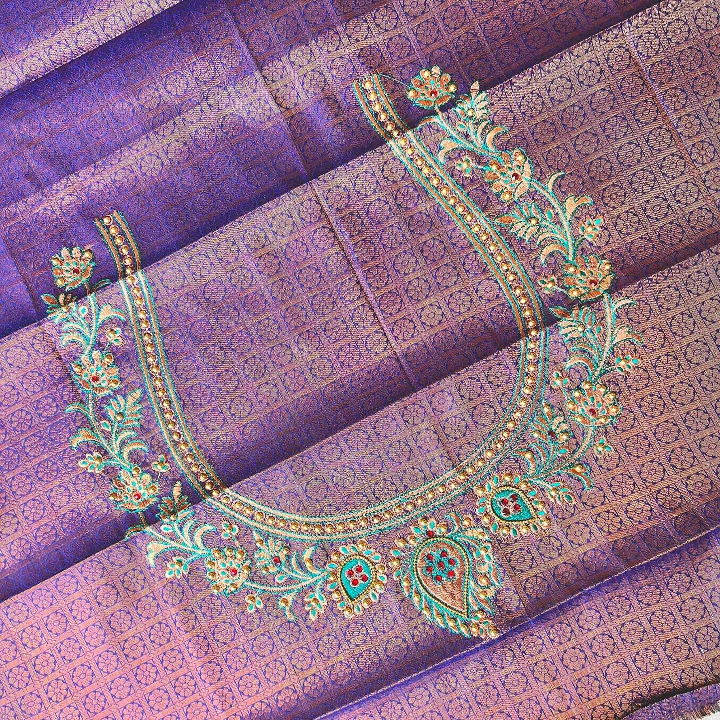 Semi silk brocade aqua blue saree