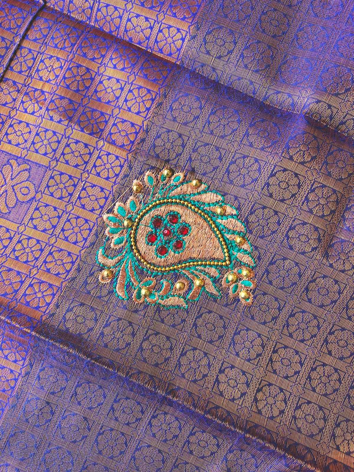 Semi silk brocade aqua blue saree
